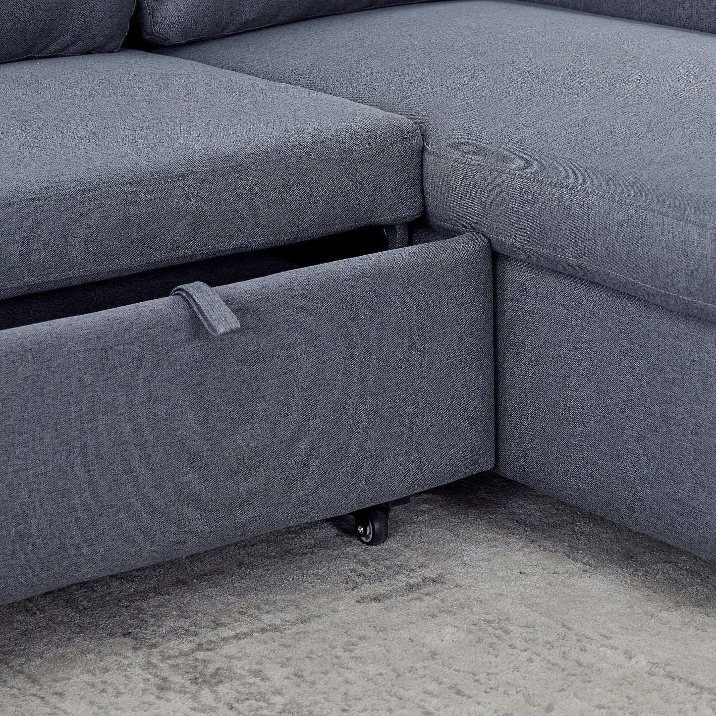 Canapé-lit réversible FX 78.8 avec lit gigogne, canapé-lit confortable en lin en forme de L, mobilier de salon S