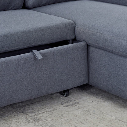 Canapé-lit réversible FX 78.8 avec lit gigogne, canapé-lit confortable en lin en forme de L, mobilier de salon S