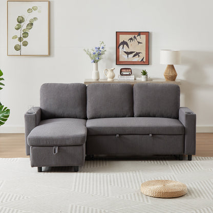 Canapé-lit réversible FX 78.8 avec lit gigogne, canapé-lit confortable en lin en forme de L, mobilier de salon S