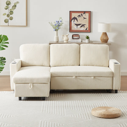 Canapé-lit réversible FX 78.8 avec lit gigogne, canapé-lit confortable en lin en forme de L, mobilier de salon S