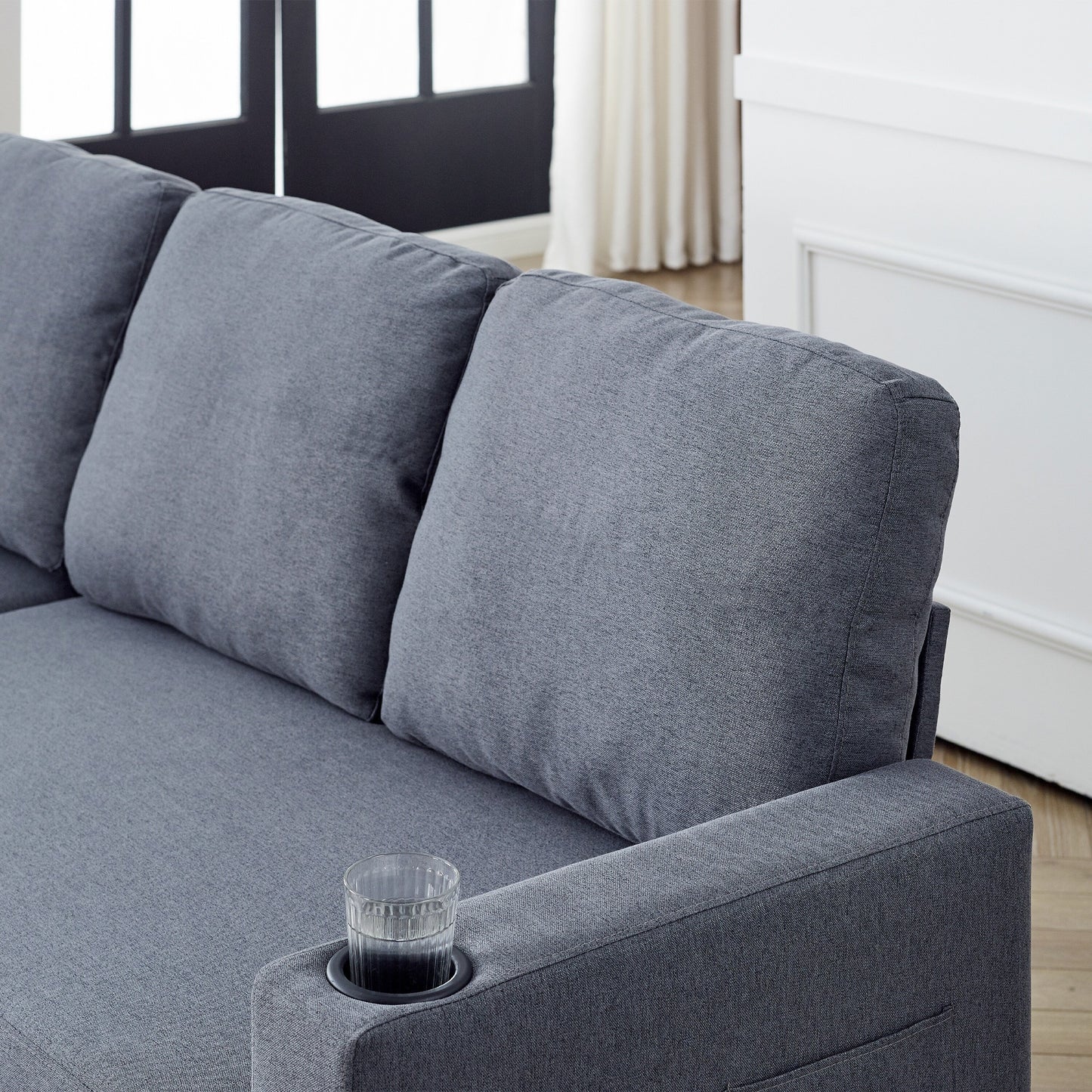 Canapé-lit réversible FX 78.8 avec lit gigogne, canapé-lit confortable en lin en forme de L, mobilier de salon S