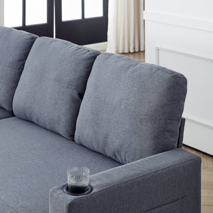 Canapé-lit réversible FX 78.8 avec lit gigogne, canapé-lit confortable en lin en forme de L, mobilier de salon S