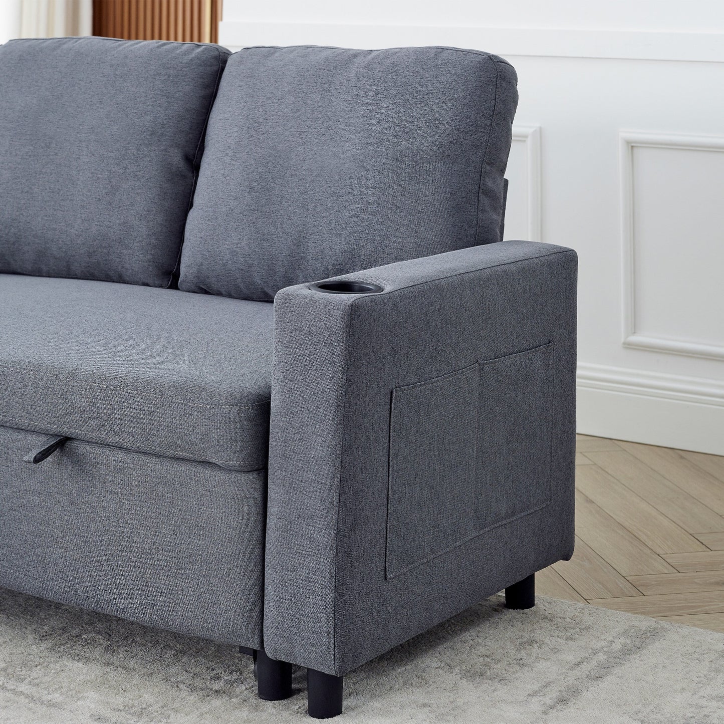 Canapé-lit réversible FX 78.8 avec lit gigogne, canapé-lit confortable en lin en forme de L, mobilier de salon S