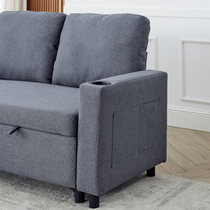 Canapé-lit réversible FX 78.8 avec lit gigogne, canapé-lit confortable en lin en forme de L, mobilier de salon S