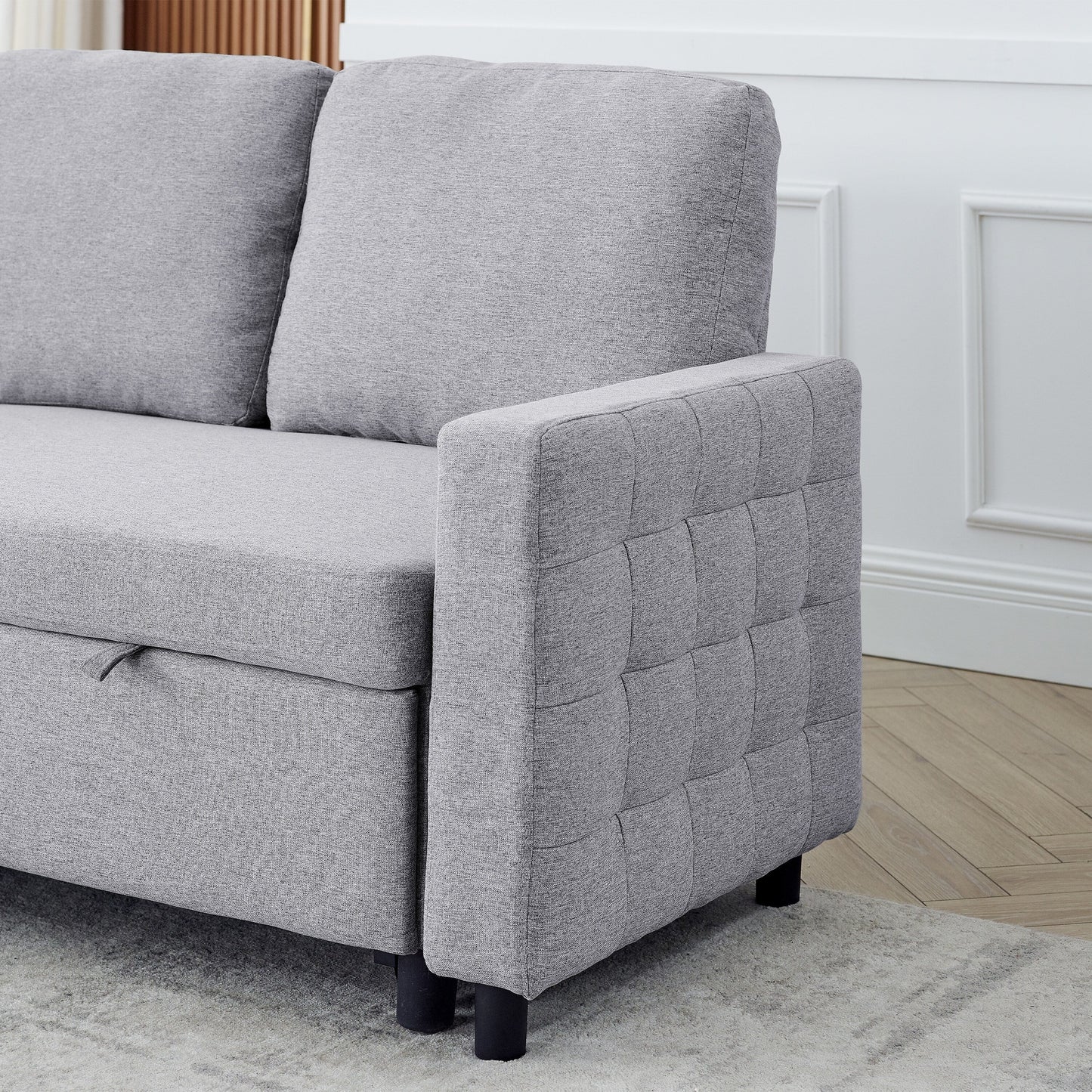 Canapé-lit réversible FX 78.8 avec lit gigogne, canapé-lit confortable en lin en forme de L, mobilier de salon S