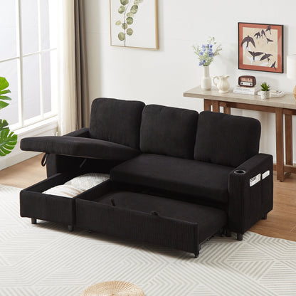 Canapé-lit réversible FX 78.8 avec lit gigogne, canapé-lit confortable en lin en forme de L, mobilier de salon S