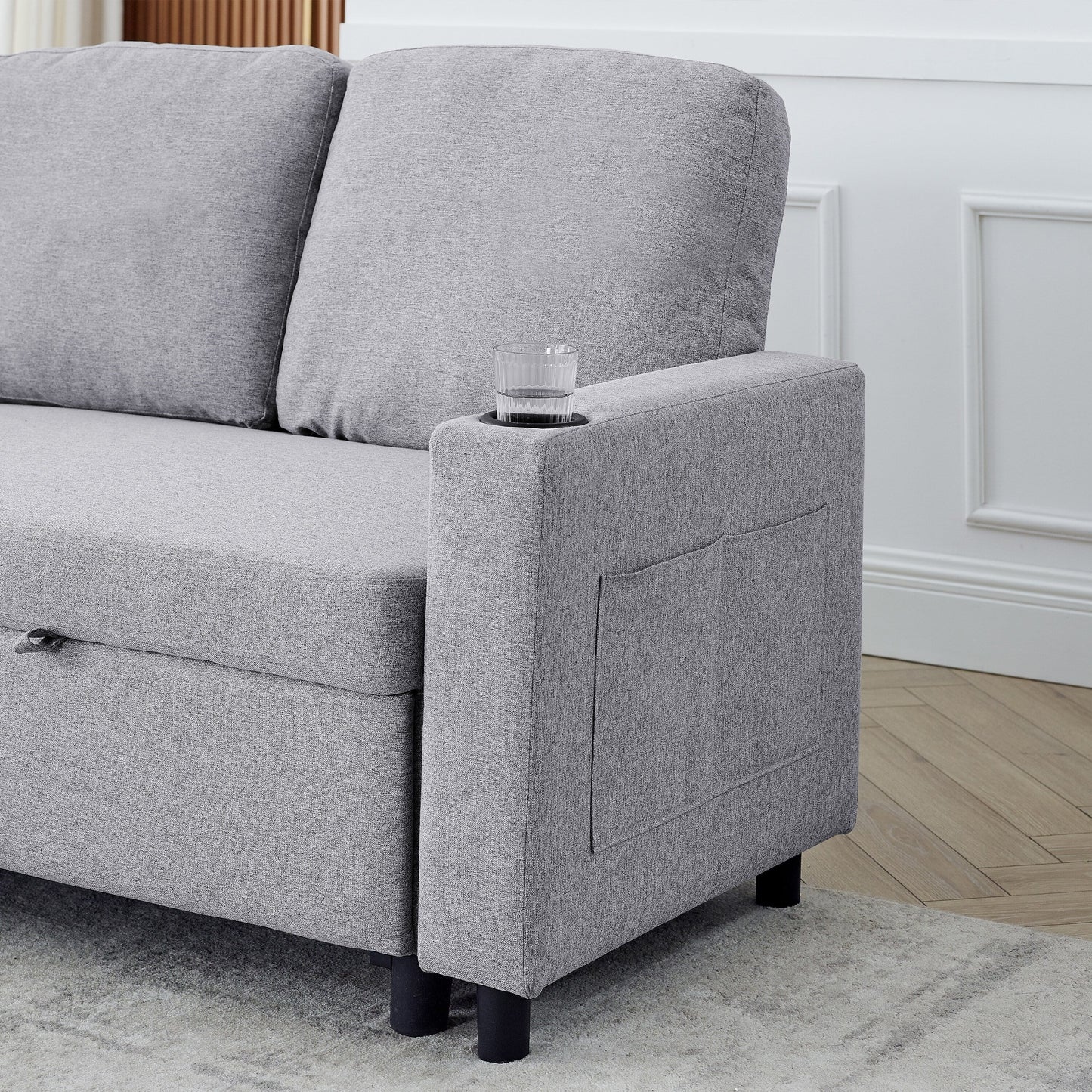 Canapé-lit réversible FX 78.8 avec lit gigogne, canapé-lit confortable en lin en forme de L, mobilier de salon S