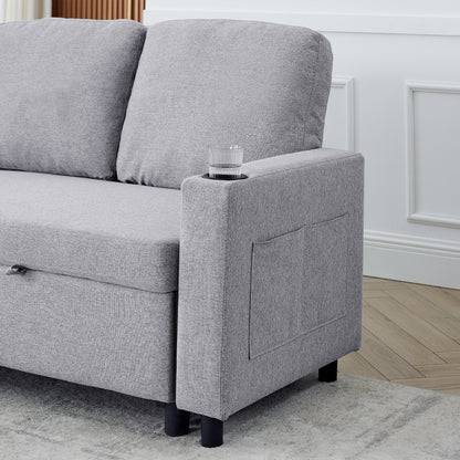 Canapé-lit réversible FX 78.8 avec lit gigogne, canapé-lit confortable en lin en forme de L, mobilier de salon S