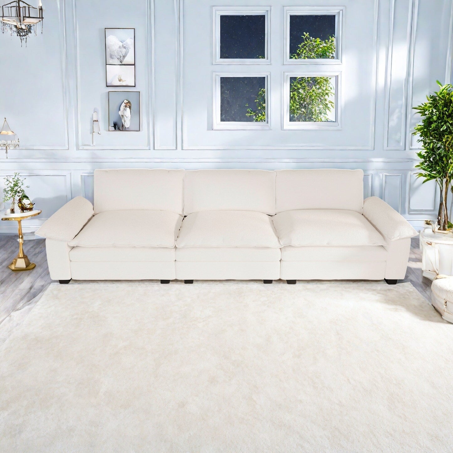 Canapé 3 places en tissu avec coussins amovibles et coussins superposés