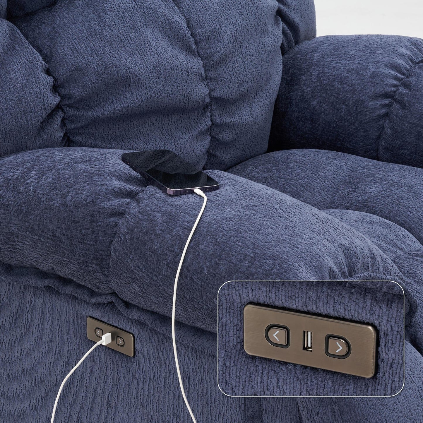 Fauteuil inclinable électrique pivotant à 360° en tissu avec mouvement de glissement