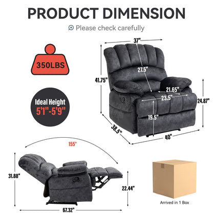 Fauteuil inclinable manuel en tissu avec dossier réglable et repose-pieds