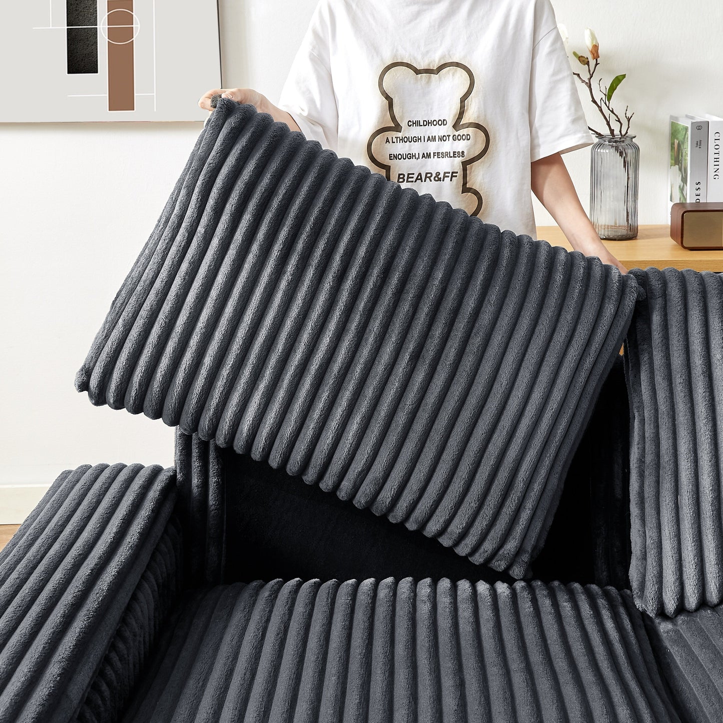 Canapé causeuse en tissu avec accoudoir de rangement et USB