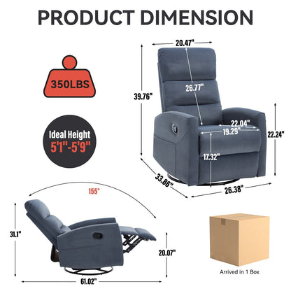 Fauteuil inclinable manuel en tissu, pivotant à 360° avec bascule et repose-pieds, fauteuil avec dossier réglable et pédales