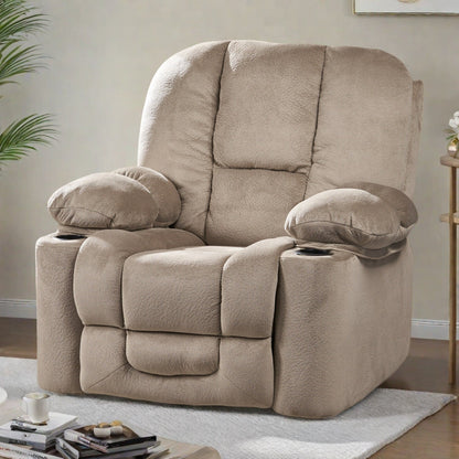 Fauteuil inclinable manuel en tissu avec deux porte-gobelets et coussins rembourrés généreux