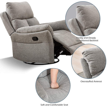 Fauteuil inclinable manuel pivotant et rembourré en tissu