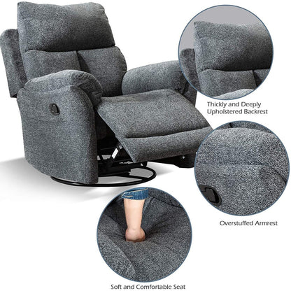 Fauteuil inclinable manuel pivotant et rembourré en tissu
