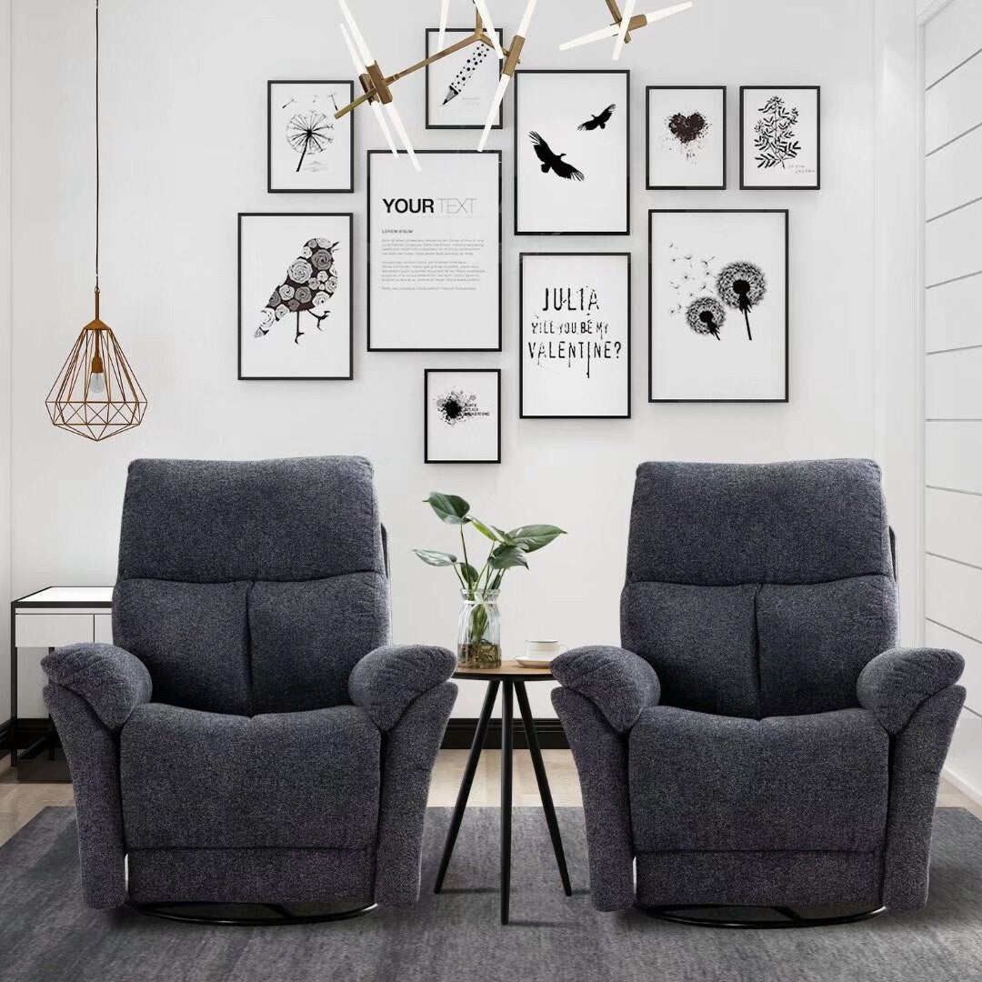 Fauteuil inclinable manuel pivotant et rembourré en tissu