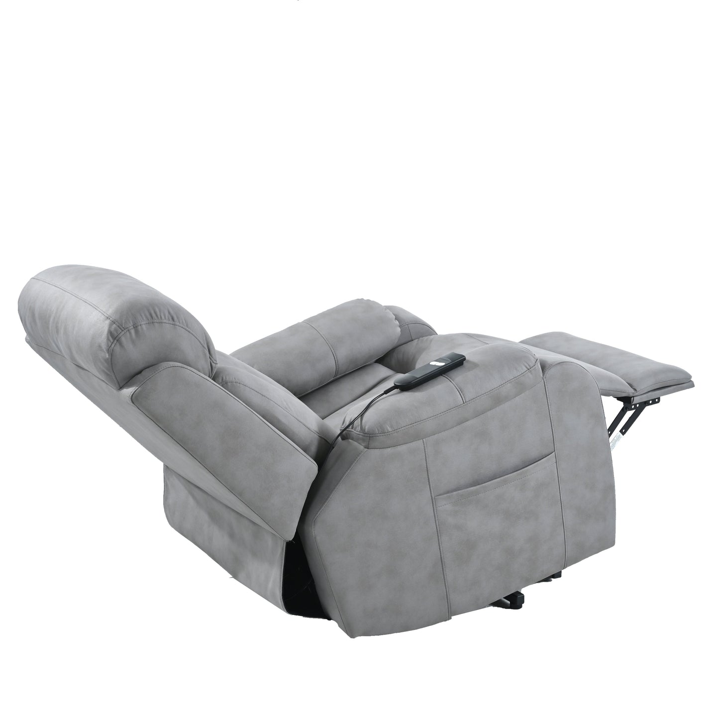 Fauteuil inclinable électrique en tissu avec télécommande, coussins rembourrés, poche de rangement latérale et cadre robuste et durable pour personnes âgées