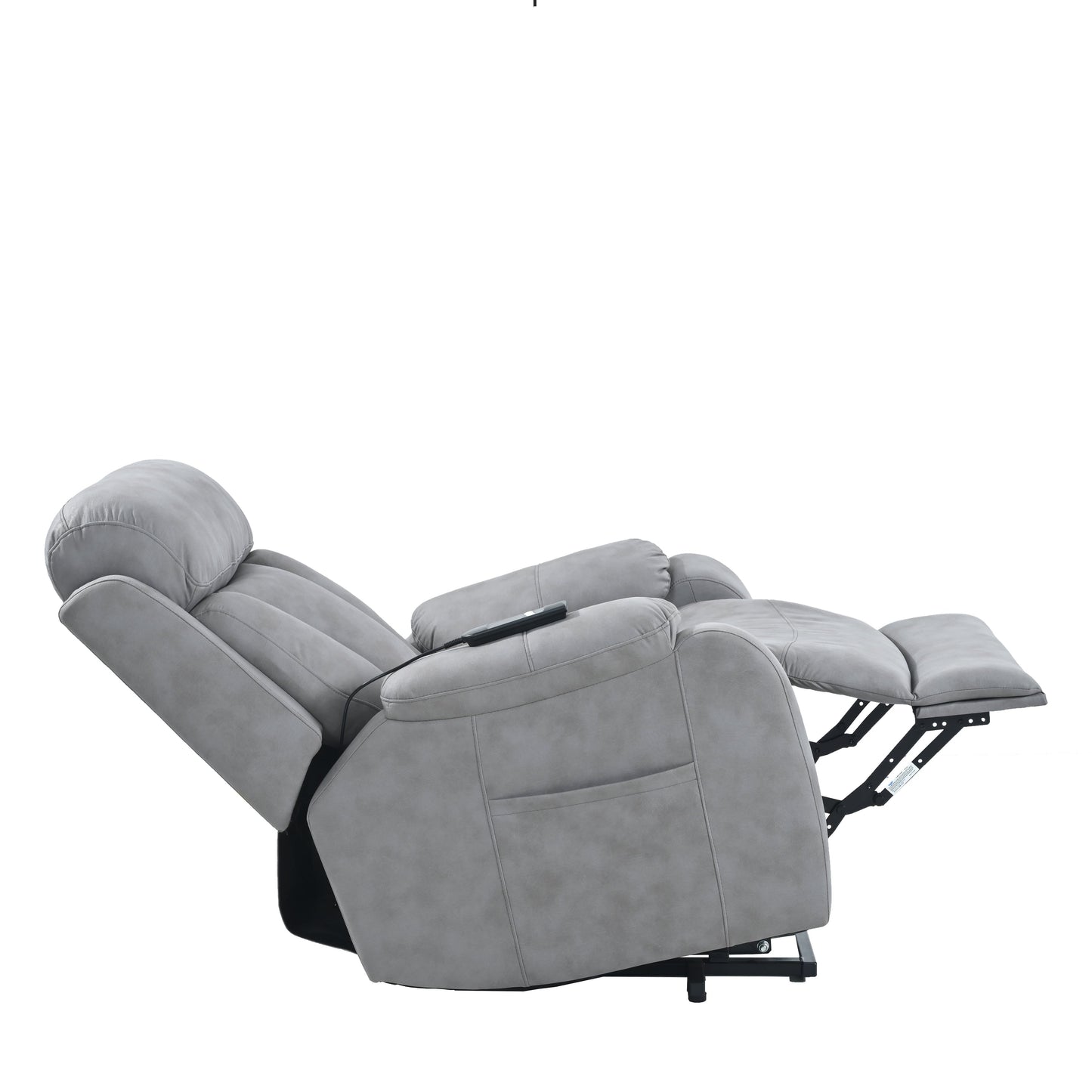 Fauteuil inclinable électrique en tissu avec télécommande, coussins rembourrés, poche de rangement latérale et cadre robuste et durable pour personnes âgées