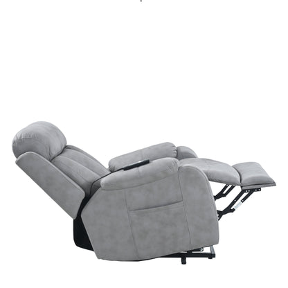 Fauteuil inclinable électrique en tissu avec télécommande, coussins rembourrés, poche de rangement latérale et cadre robuste et durable pour personnes âgées