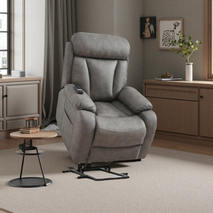 Fauteuil inclinable électrique en tissu avec télécommande, coussins rembourrés, poche de rangement latérale et cadre robuste et durable pour personnes âgées