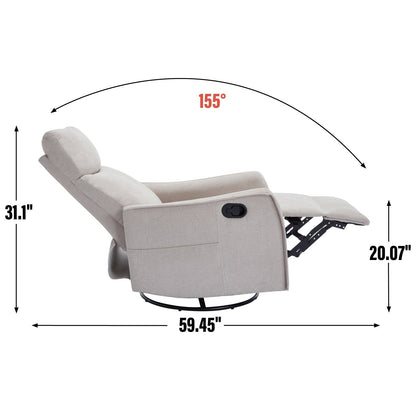 Fauteuil inclinable en tissu avec chauffage, massage, base pivotante à 360°, dossier réglable et soutien lombaire pour un confort optimal au salon