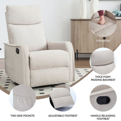 Fauteuil inclinable en tissu avec chauffage, massage, base pivotante à 360°, dossier réglable et soutien lombaire pour un confort optimal au salon