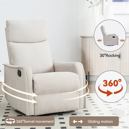Fauteuil inclinable en tissu avec chauffage, massage, base pivotante à 360°, dossier réglable et soutien lombaire pour un confort optimal au salon