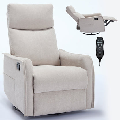 Fauteuil inclinable en tissu avec chauffage, massage, base pivotante à 360°, dossier réglable et soutien lombaire pour un confort optimal au salon