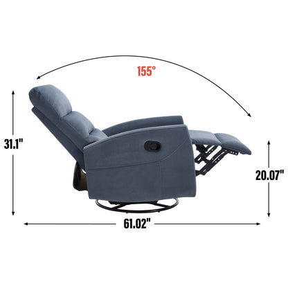 Fauteuil inclinable à bascule en tissu avec base pivotante à 360°, fauteuil inclinable manuel avec levier latéral, fauteuil de salon confortable