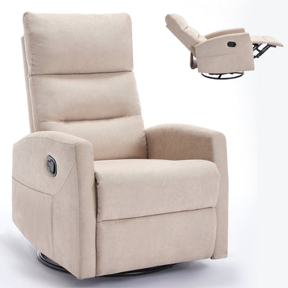 Fauteuil inclinable à bascule en tissu avec base pivotante à 360°, fauteuil inclinable manuel avec levier latéral, fauteuil de salon confortable