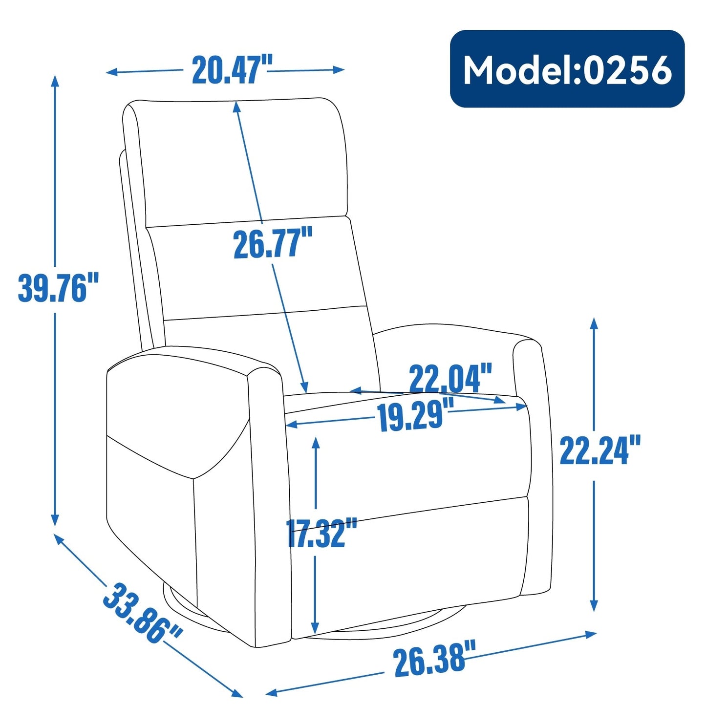 Fauteuil inclinable à bascule en tissu avec base pivotante à 360°, fauteuil inclinable manuel avec levier latéral, fauteuil de salon confortable