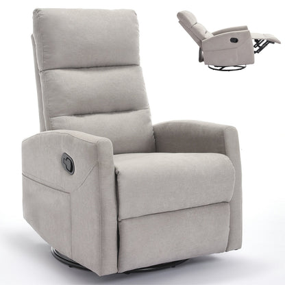Fauteuil inclinable à bascule en tissu avec base pivotante à 360°, fauteuil inclinable manuel avec levier latéral, fauteuil de salon confortable