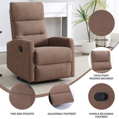 Fauteuil inclinable à bascule en tissu avec base pivotante à 360°, fauteuil inclinable manuel avec levier latéral, fauteuil de salon confortable