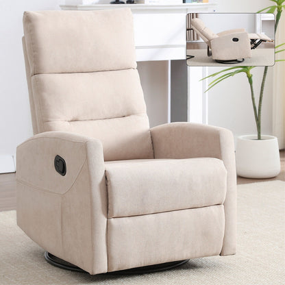 Fauteuil inclinable à bascule en tissu avec base pivotante à 360°, fauteuil inclinable manuel avec levier latéral, fauteuil de salon confortable