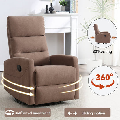 Fauteuil inclinable à bascule en tissu avec base pivotante à 360°, fauteuil inclinable manuel avec levier latéral, fauteuil de salon confortable