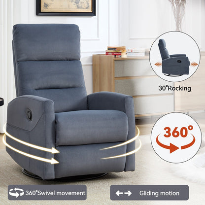 Fauteuil inclinable à bascule en tissu avec base pivotante à 360°, fauteuil inclinable manuel avec levier latéral, fauteuil de salon confortable