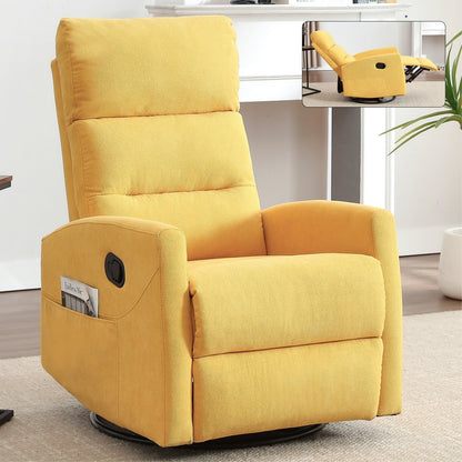 Fauteuil inclinable à bascule en tissu avec base pivotante à 360°, fauteuil inclinable manuel avec levier latéral, fauteuil de salon confortable