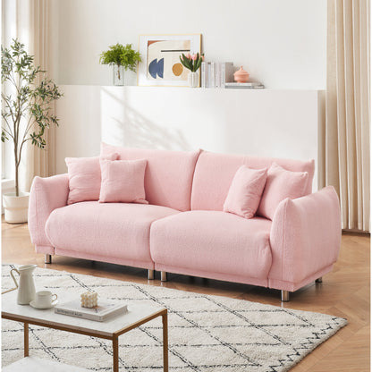 Canapé capitonné en tissu, canapé à assise profonde rembourré avec 4 coussins décoratifs, canapé de salon moderne avec pieds ronds en métal