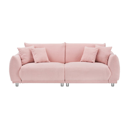 Canapé capitonné en tissu, canapé à assise profonde rembourré avec 4 coussins décoratifs, canapé de salon moderne avec pieds ronds en métal