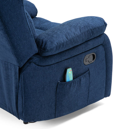 Fauteuil inclinable manuel de massage rembourré en tissu avec massage, chauffage lombaire et poches latérales