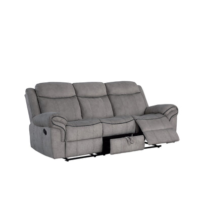 Canapé inclinable rembourré en tissu avec console et porte-gobelet, gris
