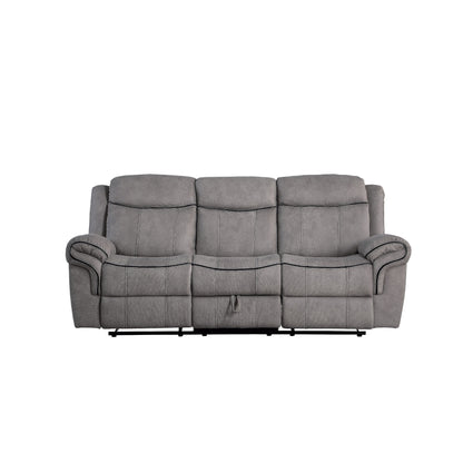 Canapé inclinable rembourré en tissu avec console et porte-gobelet, gris