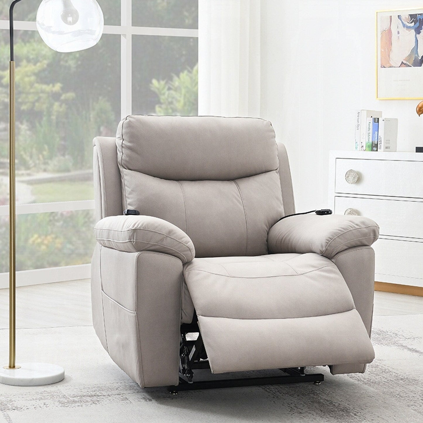 Fauteuil inclinable électrique rembourré en tissu avec design chauffant