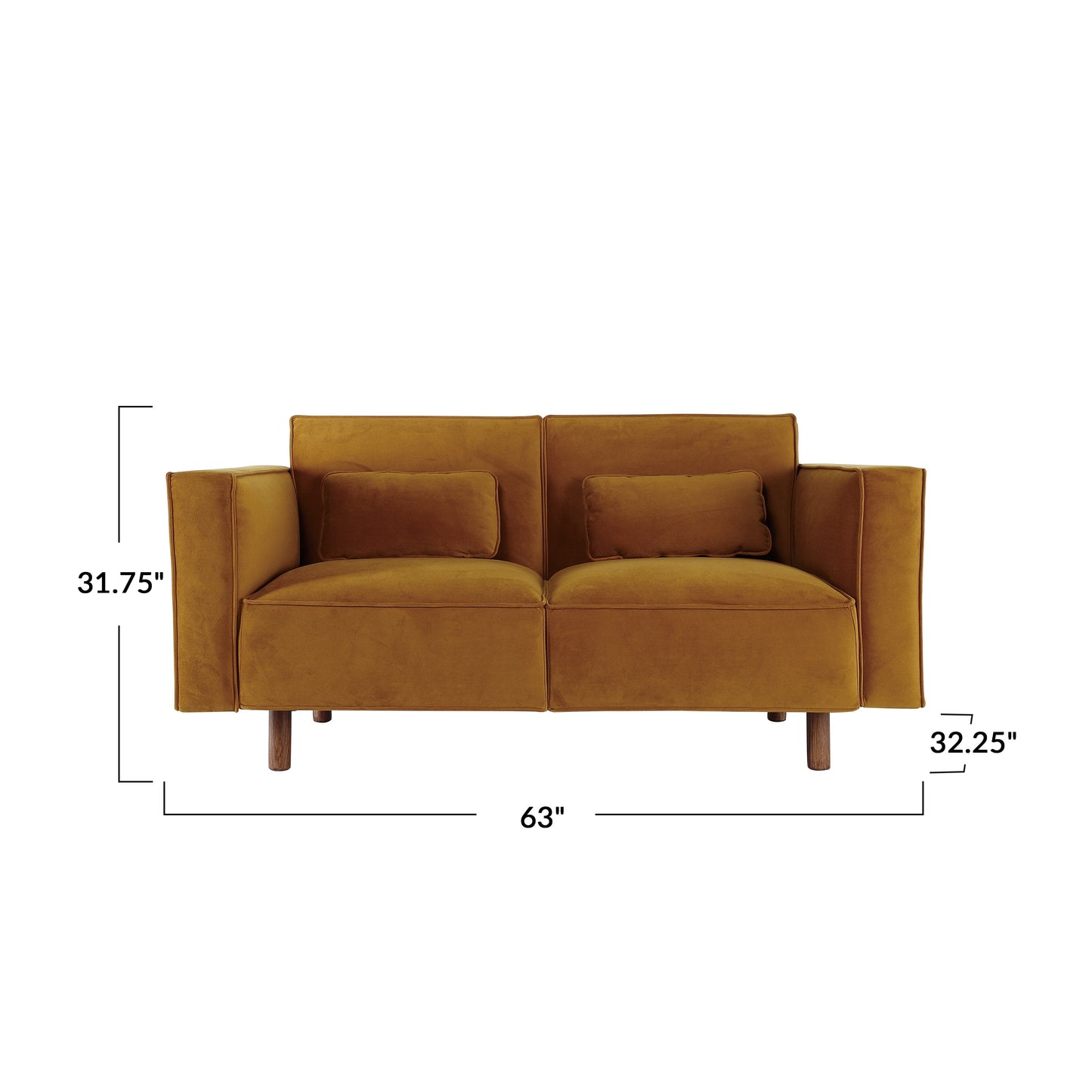 Canapé en tissu avec pieds en bois, Chartreuse - 63,0 L x 32,3 l x 31,9 H