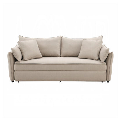 Canapé-lit gigogne en tissu et bois beige