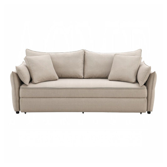 Canapé-lit gigogne en tissu et bois beige