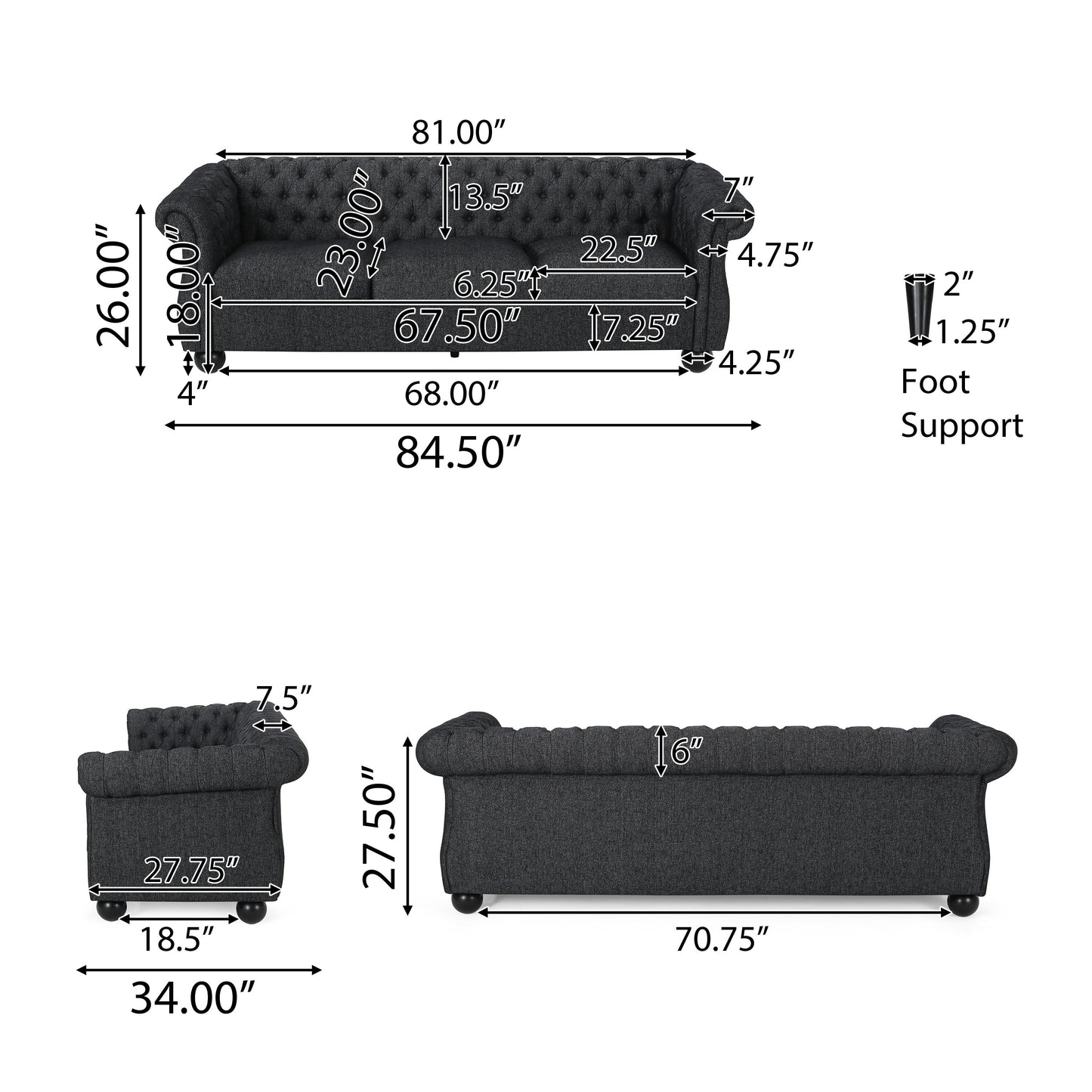 Canapé 3 places capitonné Farhart par Christopher Knight Home