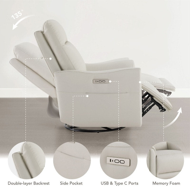 Fauteuil inclinable pivotant Farley en cuir véritable pour chambre d'enfant