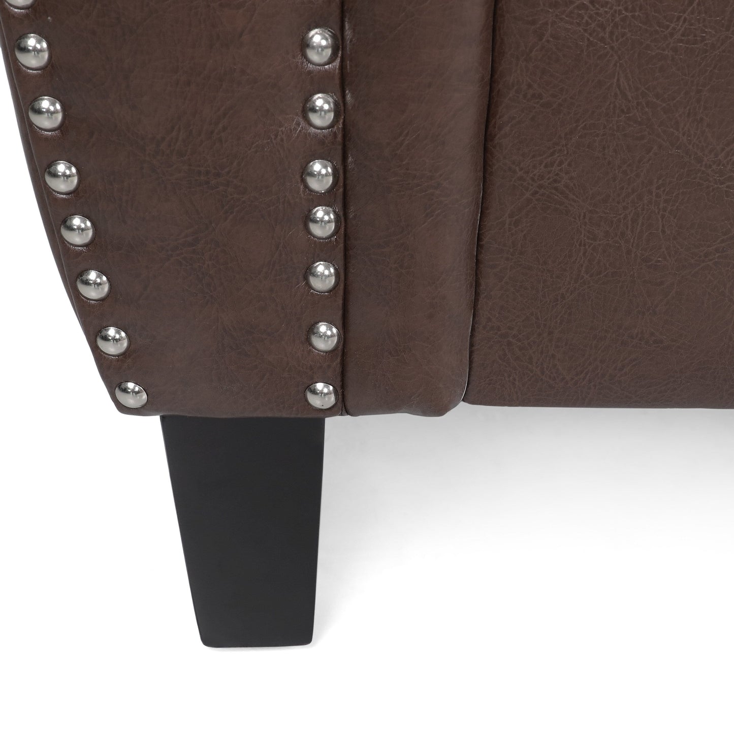 Canapé 3 places en similicuir avec pieds en bois de bouleau et clous décoratifs